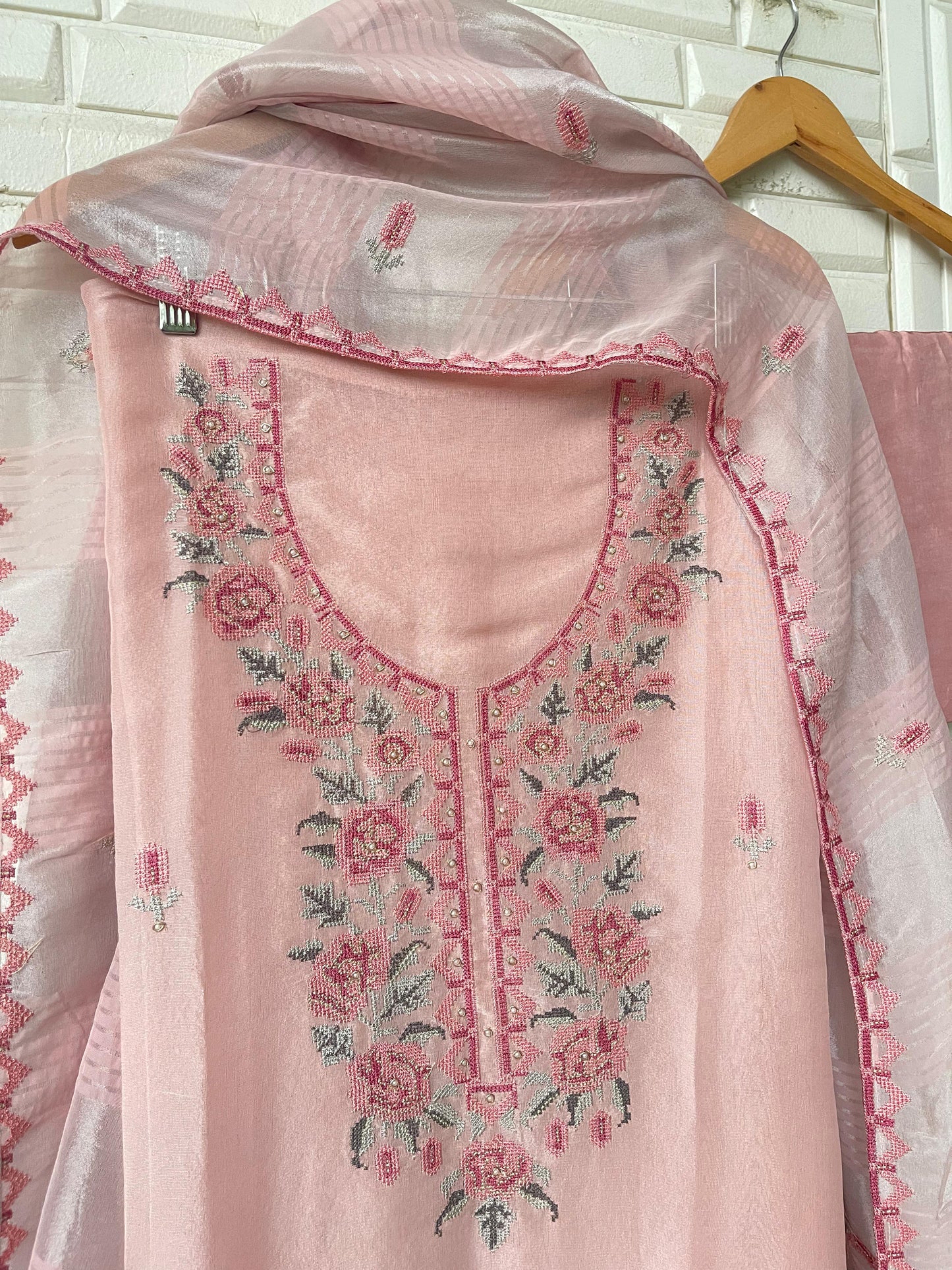 Fine shimmer silk unstitched ladies suit Rc17676