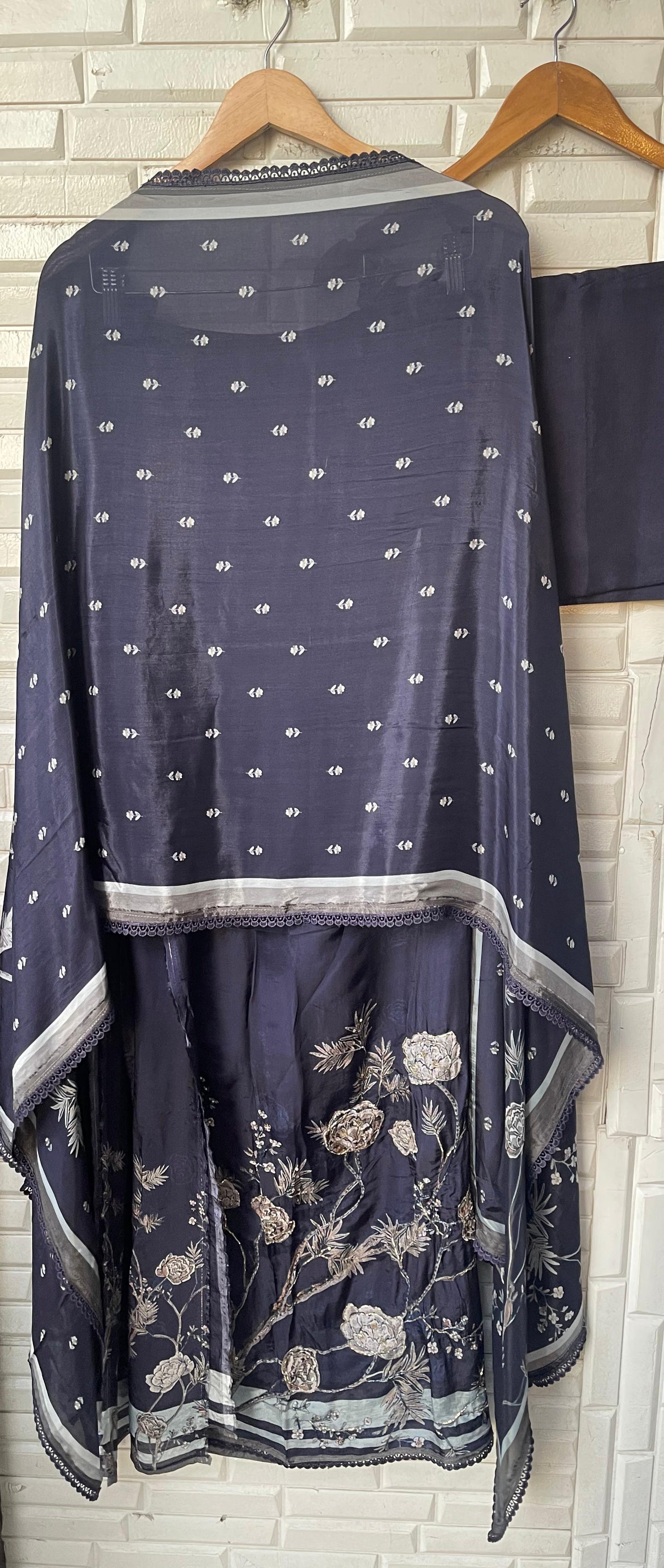 Self satin silk unstitched ladies suit Rc17837