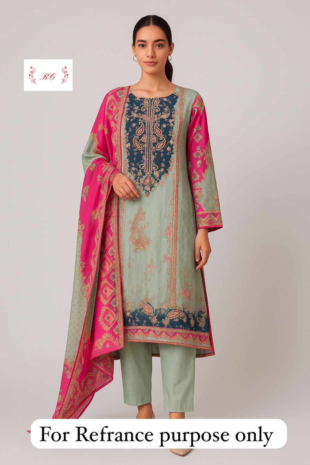 Satin crepe unstitched ladies suit Rc17687