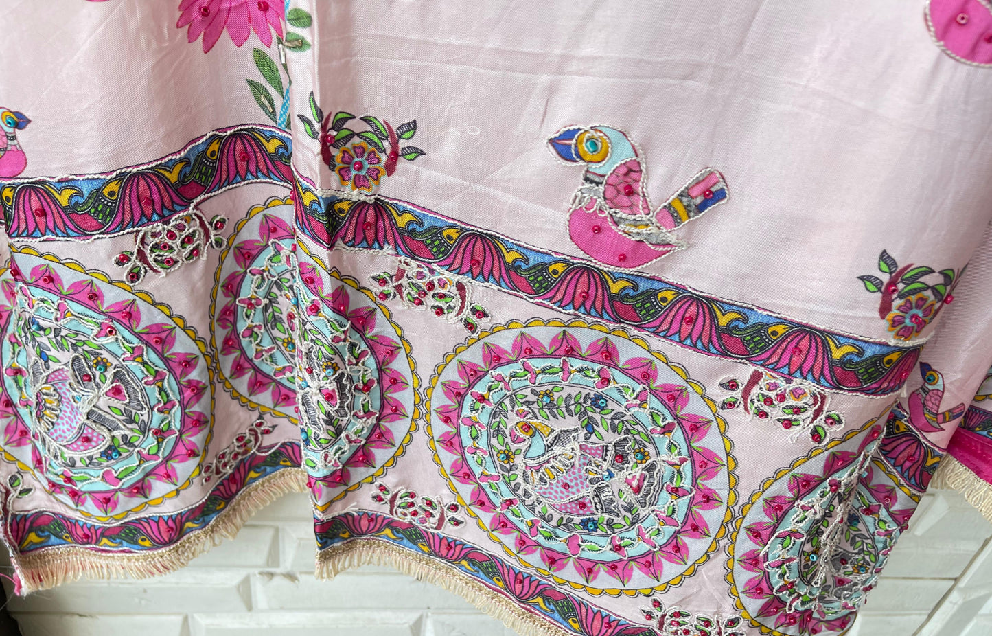 Crape satin unstitched ladies suit Rc17755