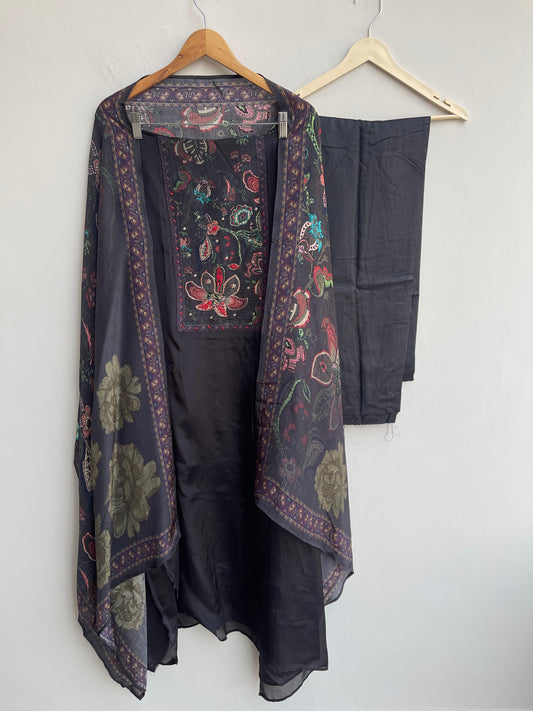 Satin crepe unstitched ladies suit Rc18487 (a)