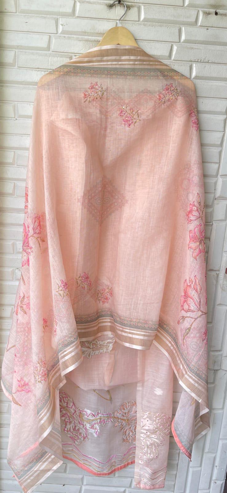 Kora Banarasi Linen Unstitched Ladies Suit Rc17158