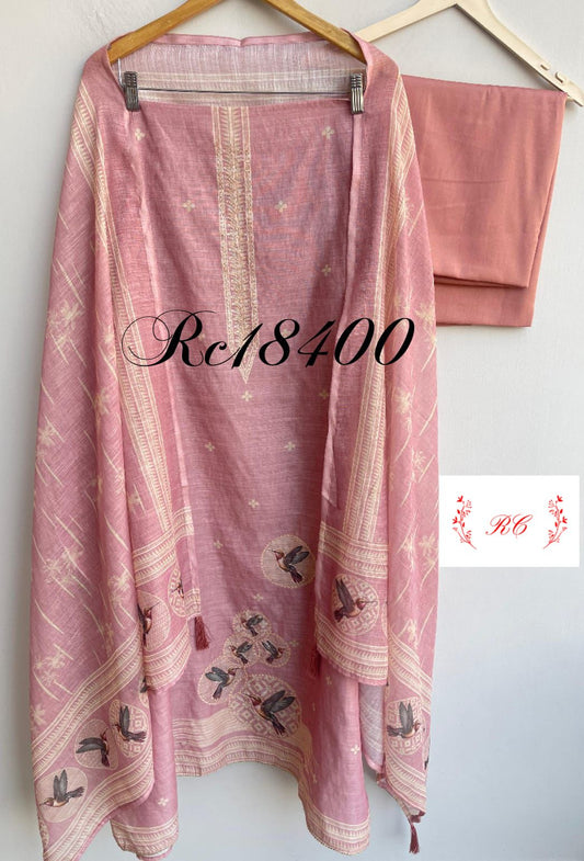 Linen printed unstitched ladies suit Rc18400