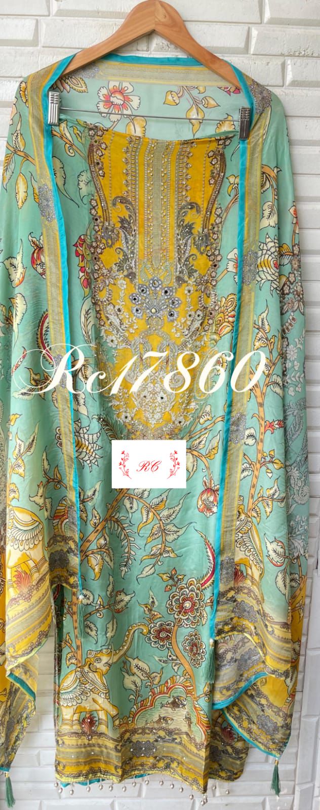 Crape satin unstitched ladies suit Rc17860