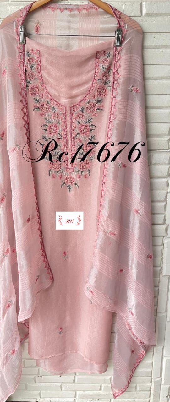 Fine shimmer silk unstitched ladies suit Rc17676