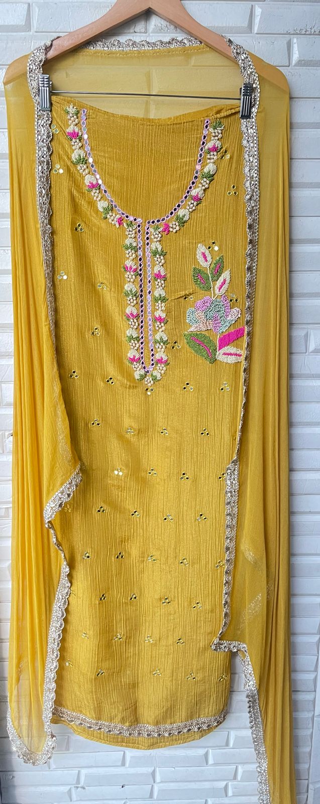 Crushed shimmer tissue unstitched ladies suit Rc17636