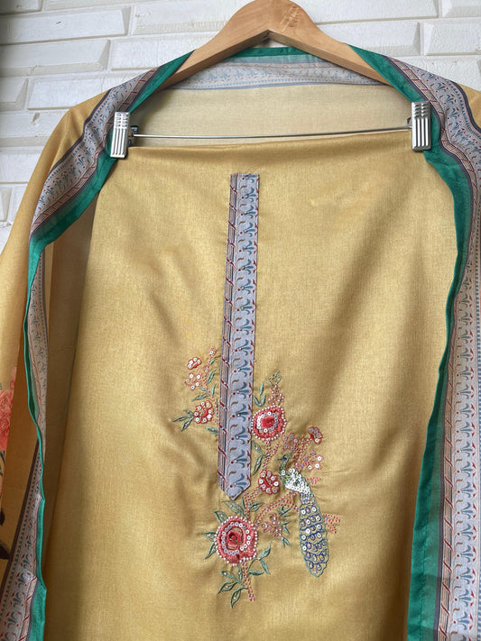 Tassar silk unstitched ladies suit Rc17699