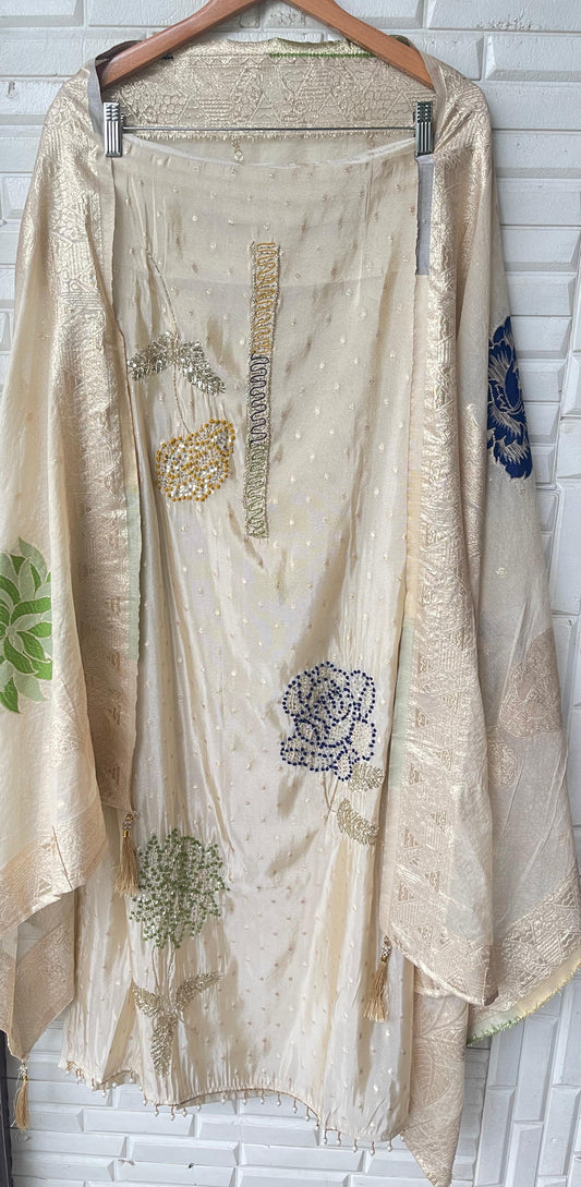 Banarasi shimmer silk unstitched ladies suit Rc17671