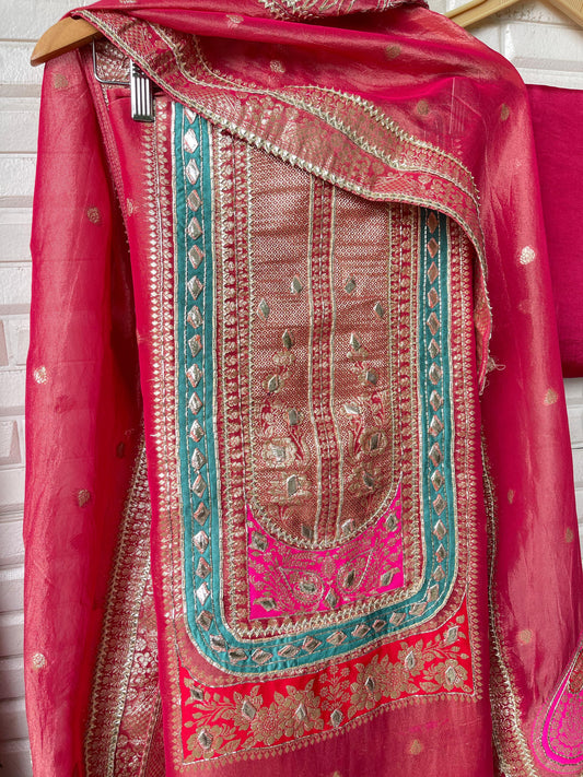 Banarasi shimmer silk unstitched ladies suit Rc17668 (b)