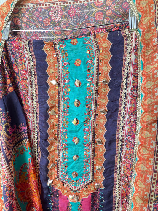 Crape satin unstitched ladies suit Rc17729