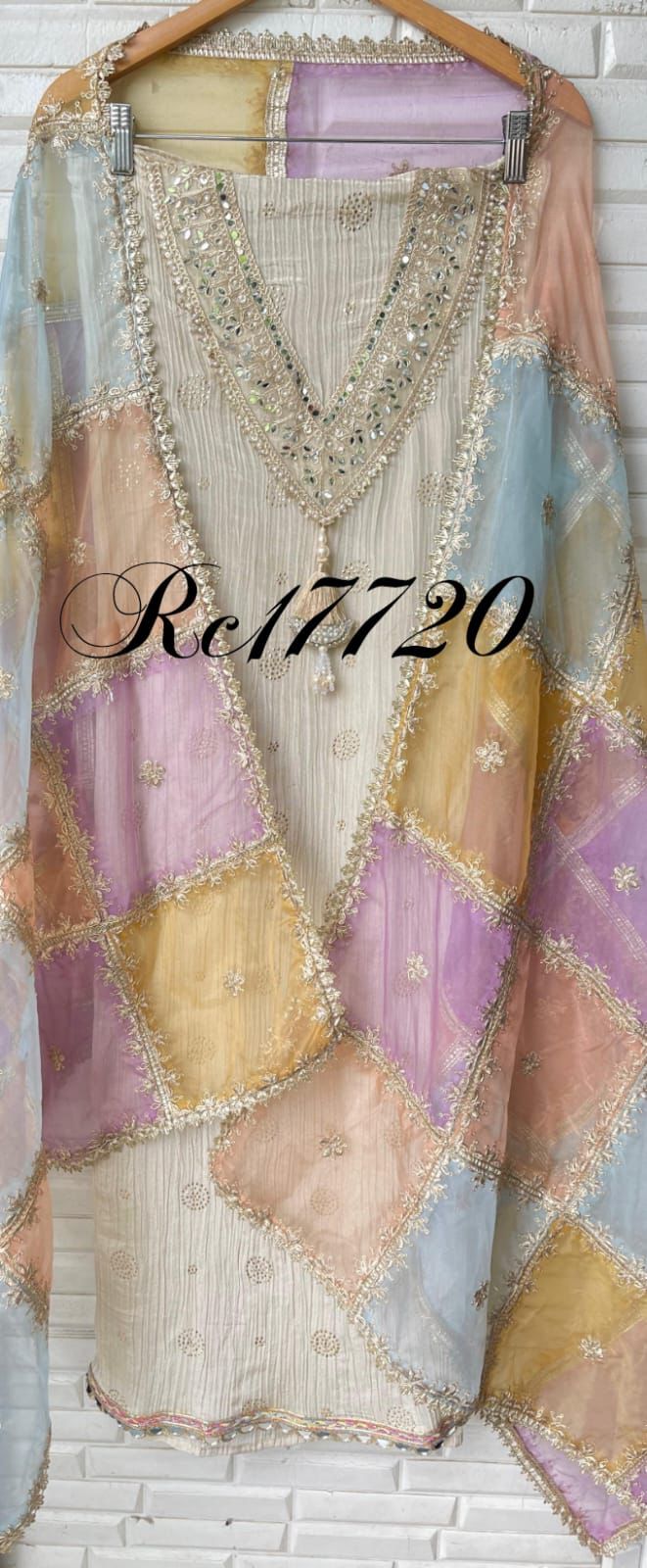 Crushed tissue silk unstitched ladies suit Rc17720