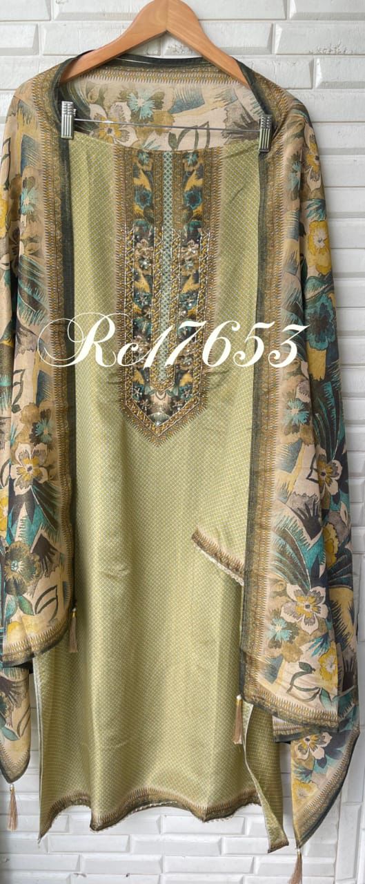 Self shimmer silk unstitched ladies suit Rc17653