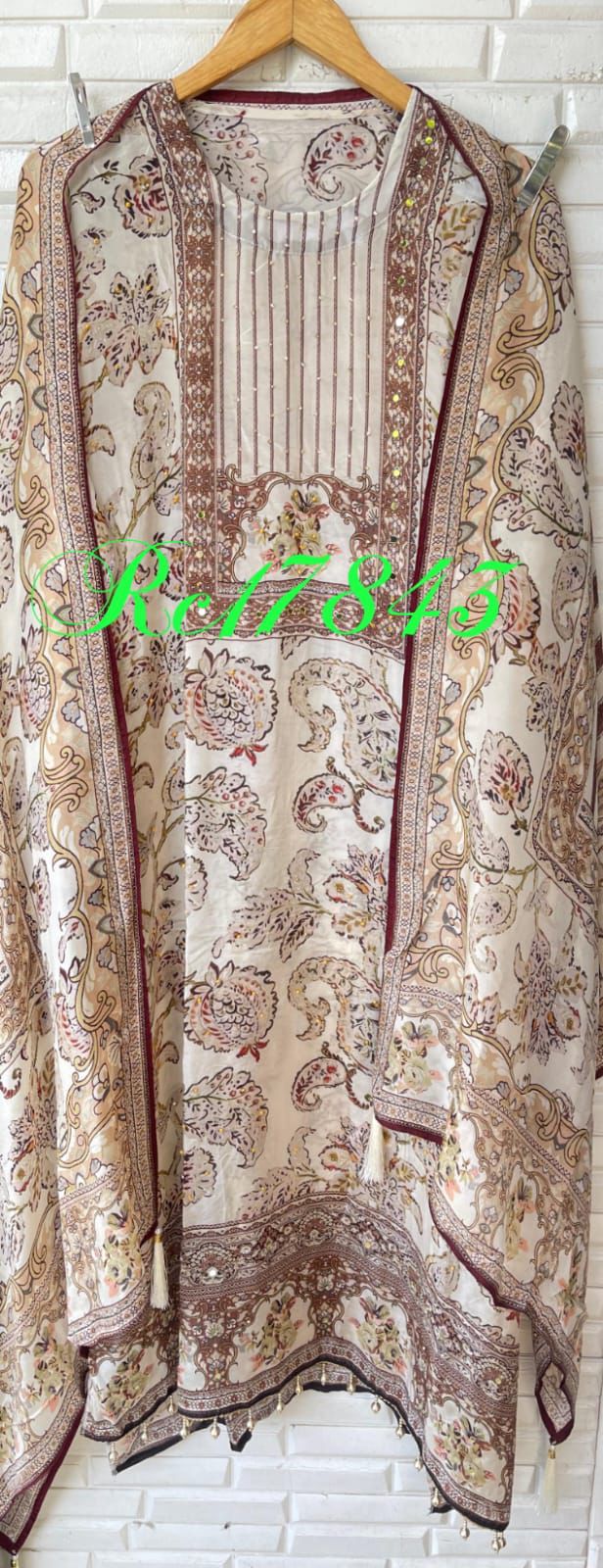 Satin crape unstitched ladies suit Rc17843