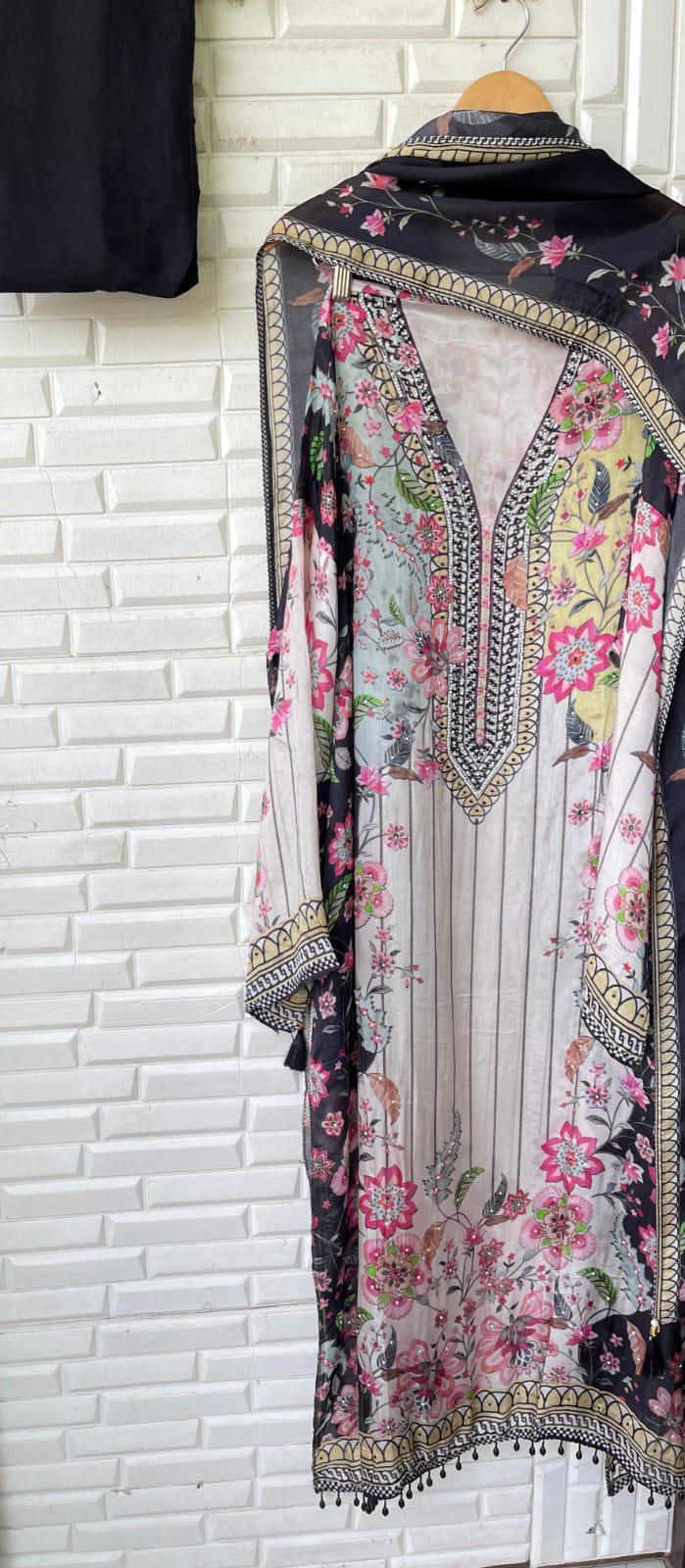 Muslin silk unstitched ladies suit Rc17160