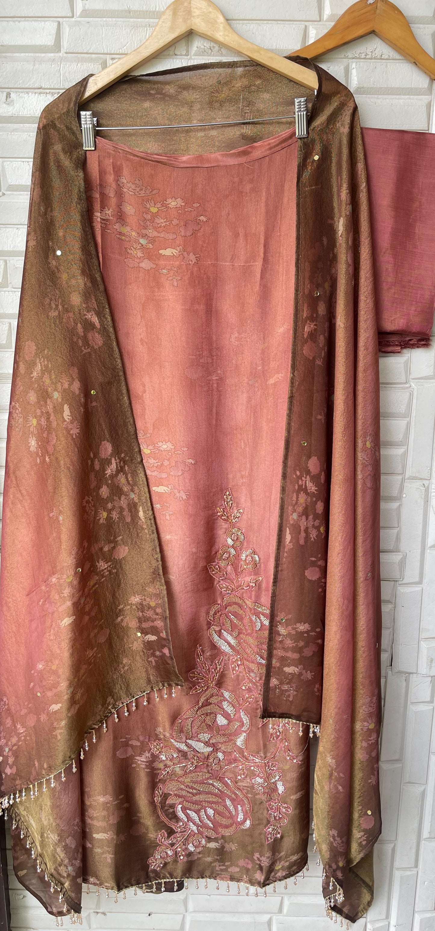 Self shimmer silk unstitched ladies suit Rc17762