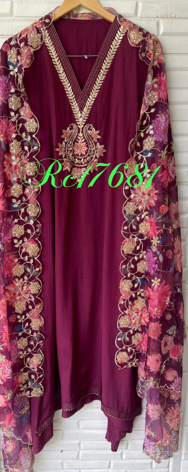 Crepe satin unstitched ladies suit Rc17681