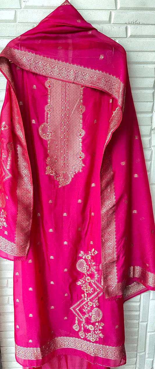 Banarasi pure silk unstitched ladies suit Rc17617