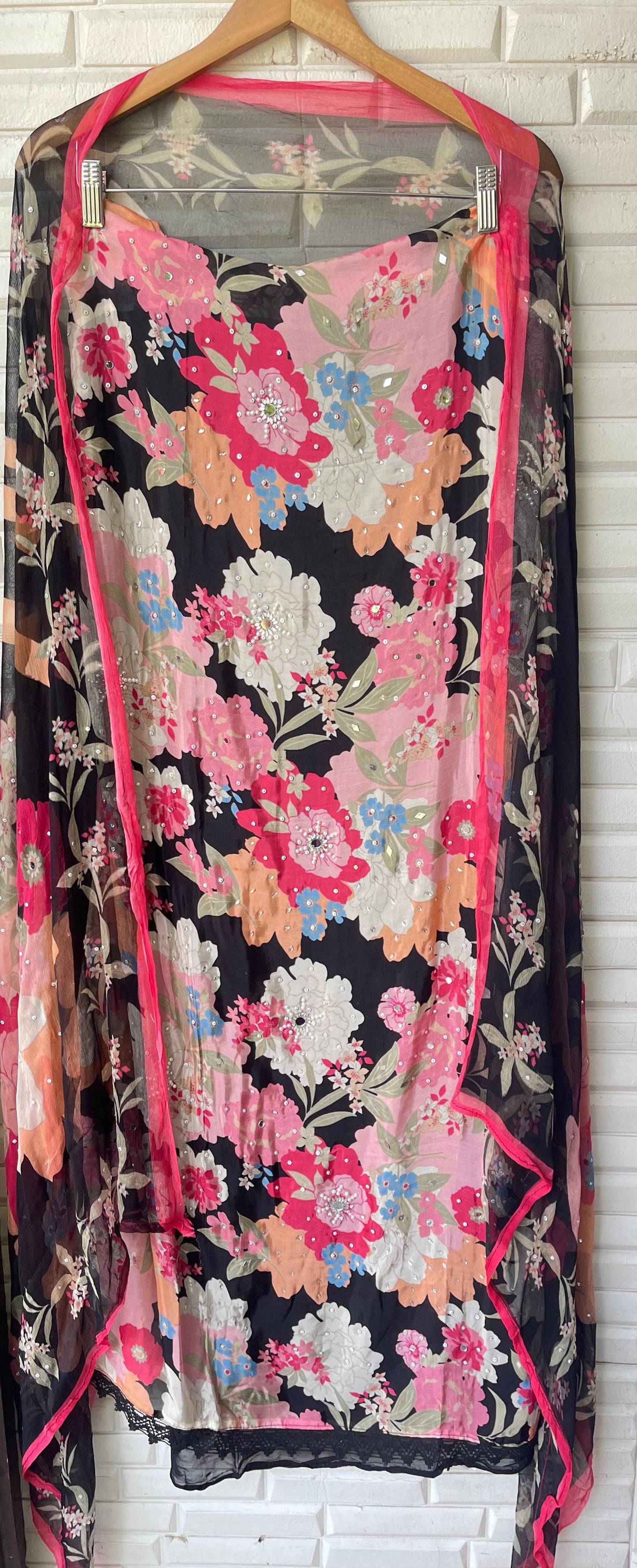 Crape satin unstitched ladies suit Rc17742