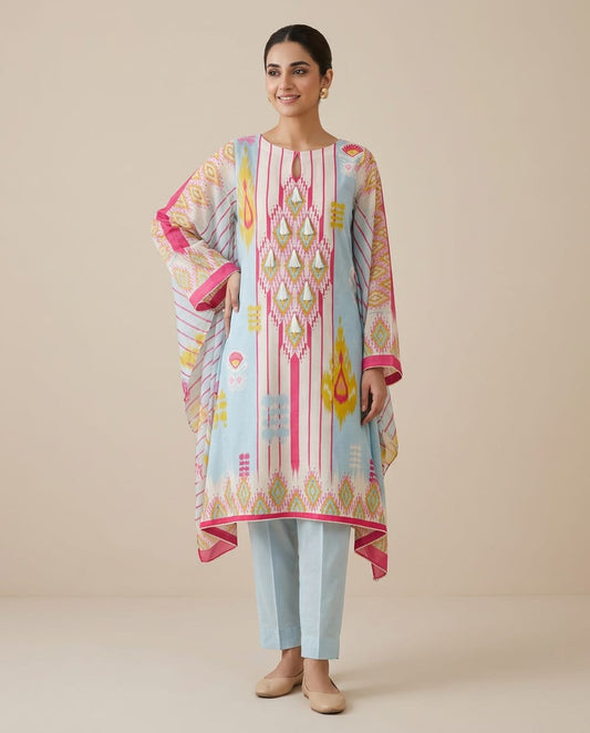 Ikkat print cotton unstitched ladies suit