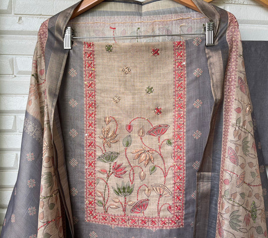 Banarasi shimmer kora linen unstitched ladies suit Rc17505