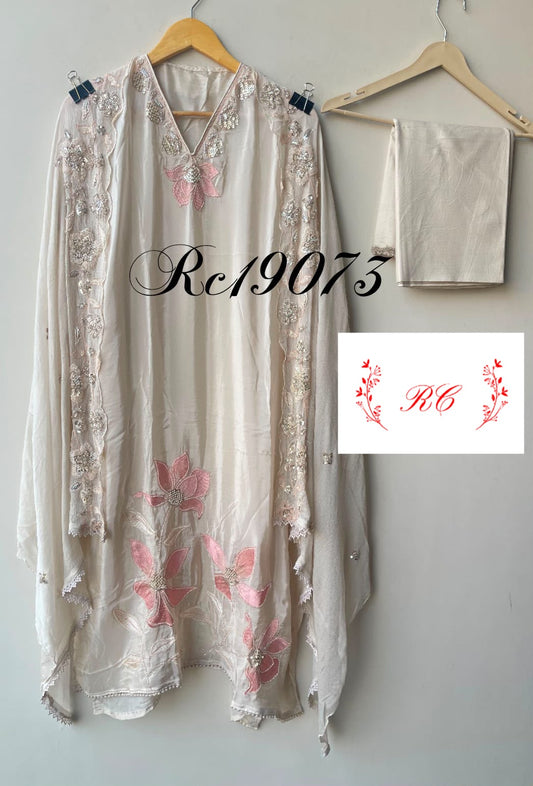 Crepe satin unstitched ladies suit Rc19073