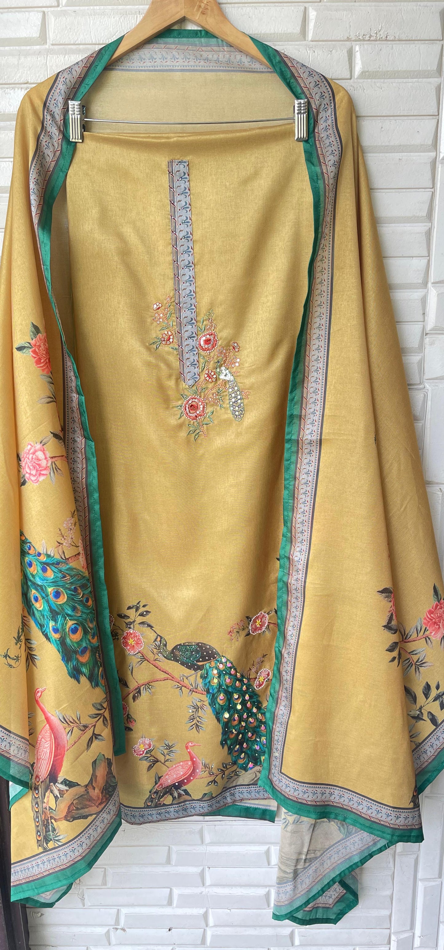 Tassar silk unstitched ladies suit Rc17699