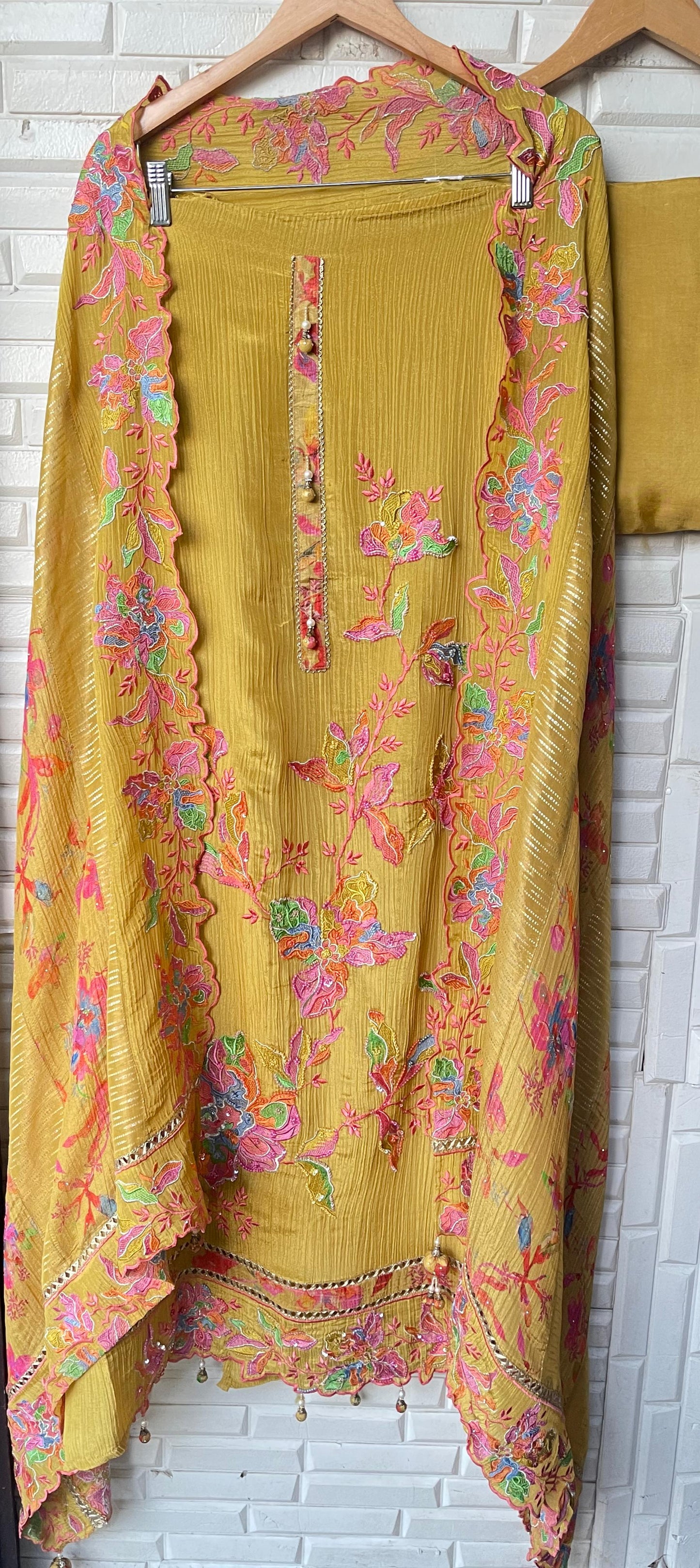 Pure crushed shimmer tissue silk unstitched ladies suit Rc17735