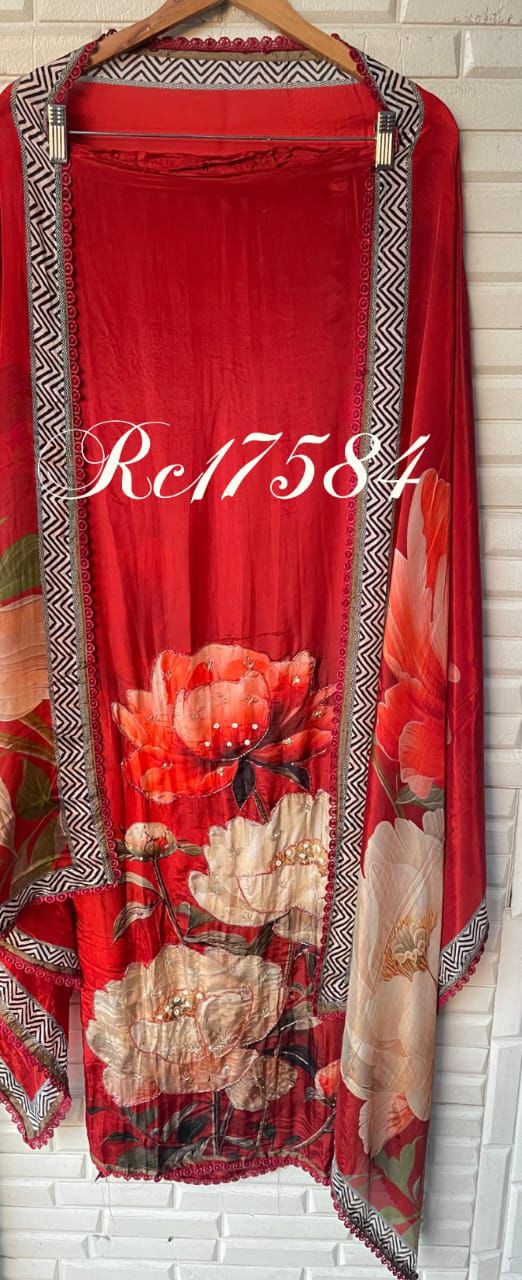 Crepe silk unstitched ladies suit Rc17584