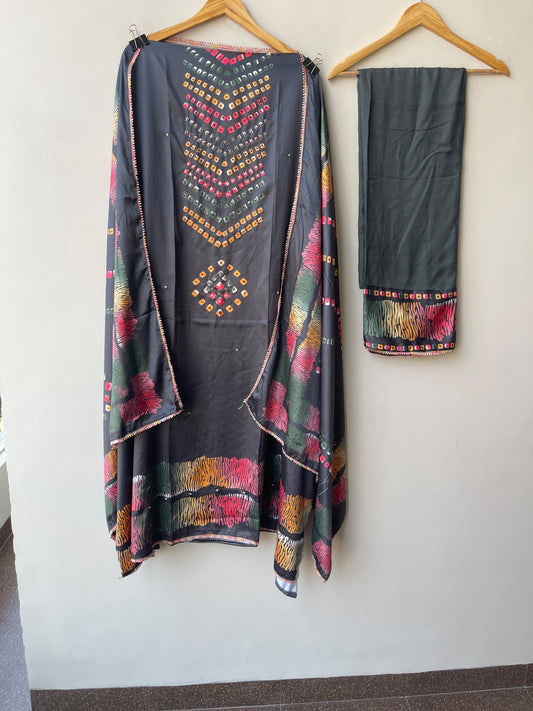Premium Cotton Satin Hand Embroidered Unstitched Suit Set