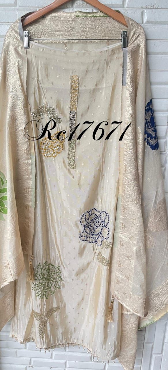 Banarasi shimmer silk unstitched ladies suit Rc17671