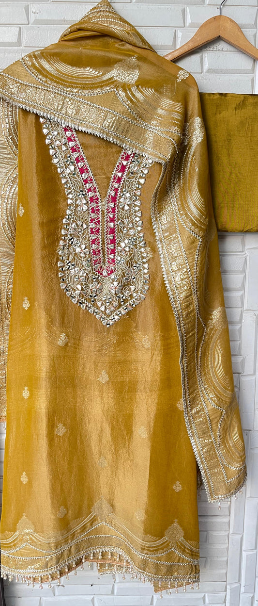 Banarasi shimmer silk unstitched ladies suit Rc17694