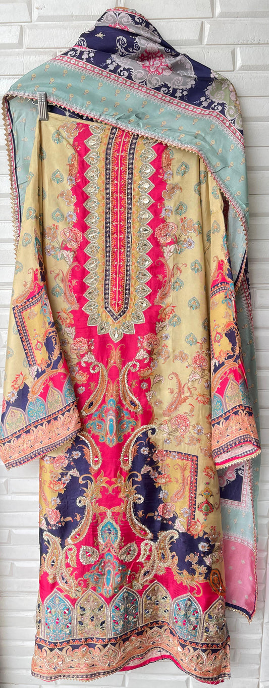 Muslin silk unstitched ladies suit Rc15733