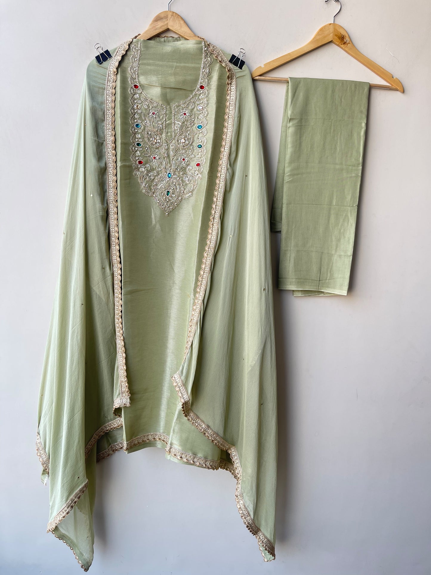 Shimmer Silk Kutdanna Embroidered unstitched ladies suit set