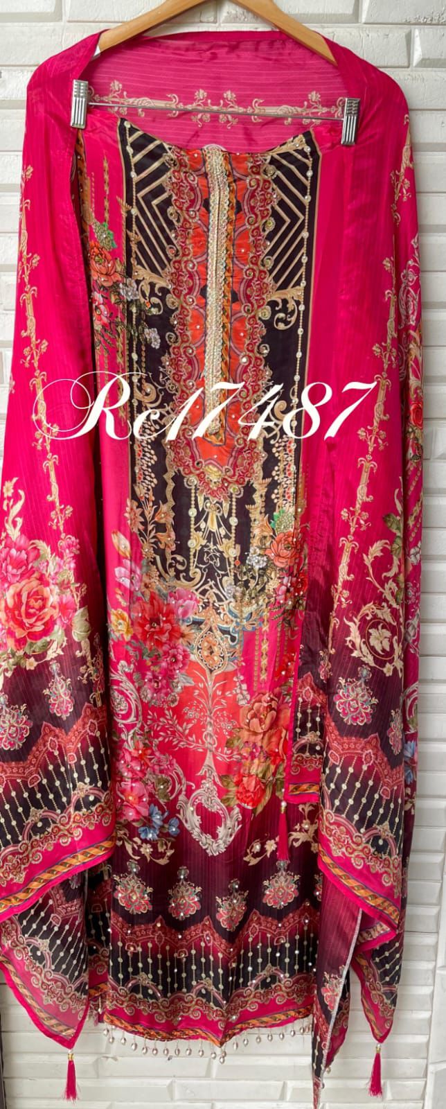Muslin crepe unstitched ladies suit Rc17487