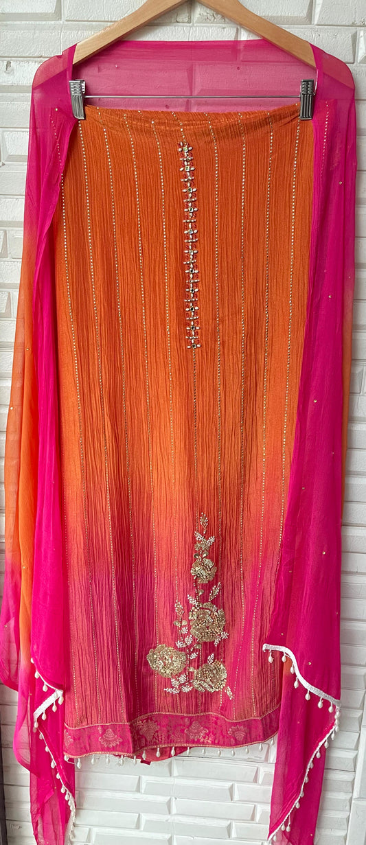 Crushed shimmer tissue unstitched ladies suit Rc17688