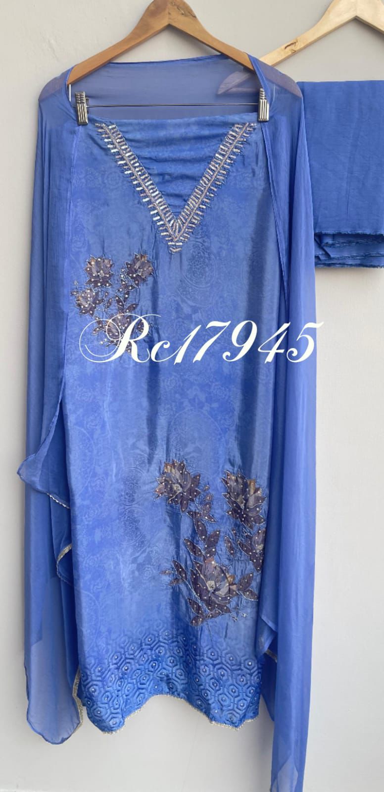 Self satin crepe unstitched ladies suit Rc17945