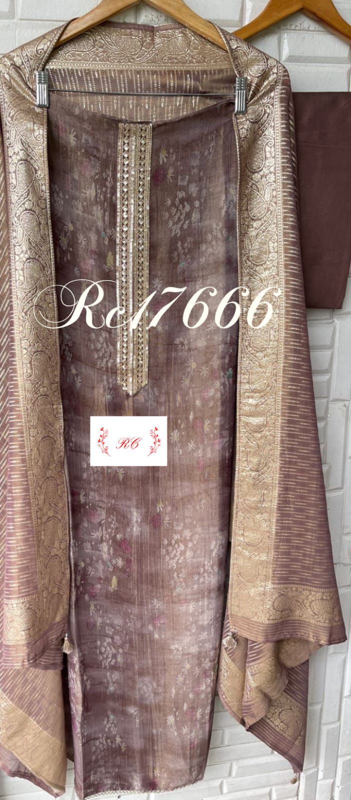 Banarasi shimmer silk unstitched ladies suit Rc17666 (b)