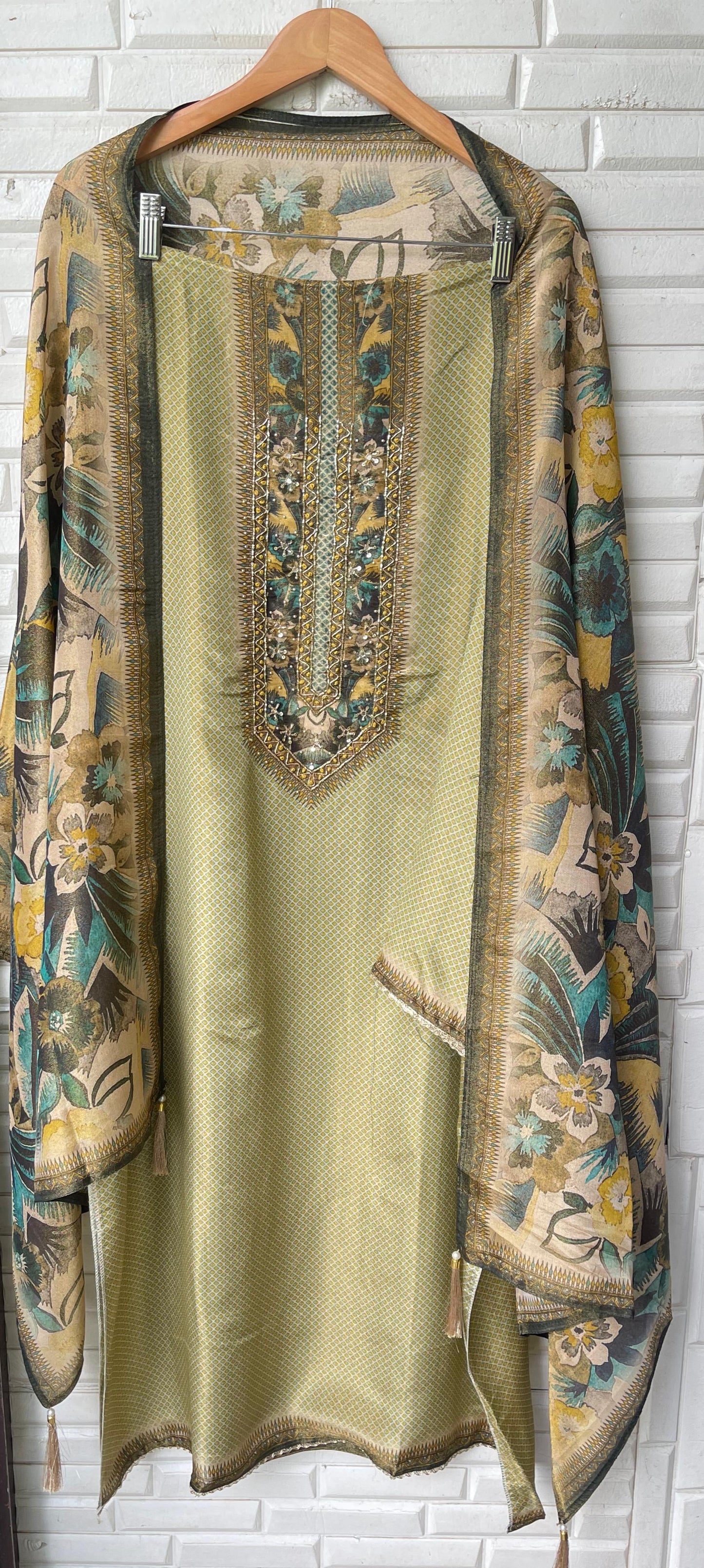 Self shimmer silk unstitched ladies suit Rc17653