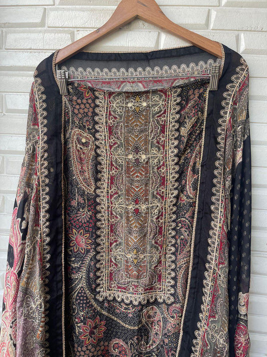 Crepe satin unstitched ladies suit Rc16230