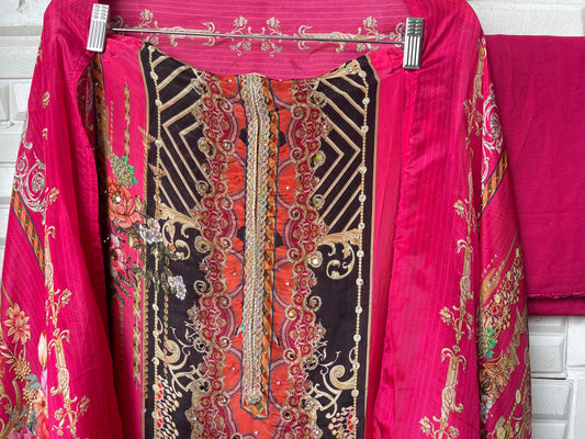 Muslin crepe unstitched ladies suit Rc17487