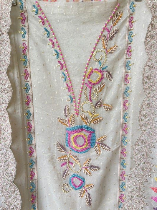 Banarasi shimmer organza unstitched ladies suit Rc17683