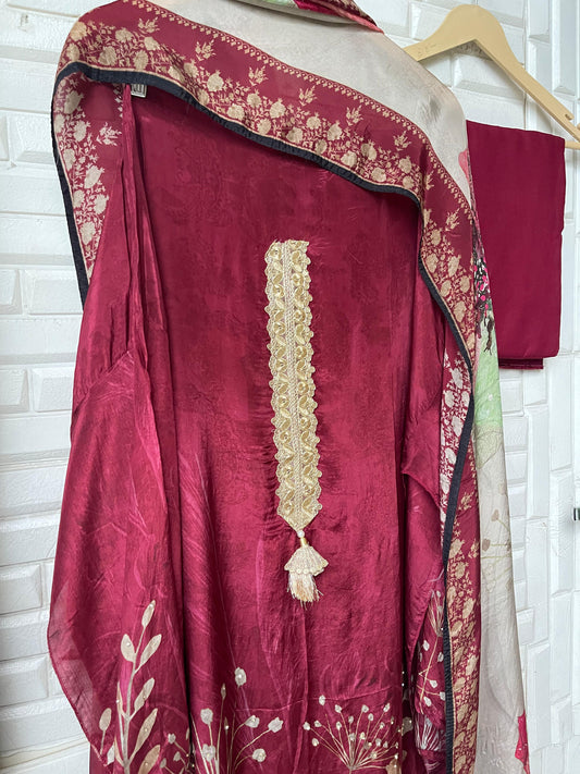 Muslin crepe unstitched ladies suit Rc17627