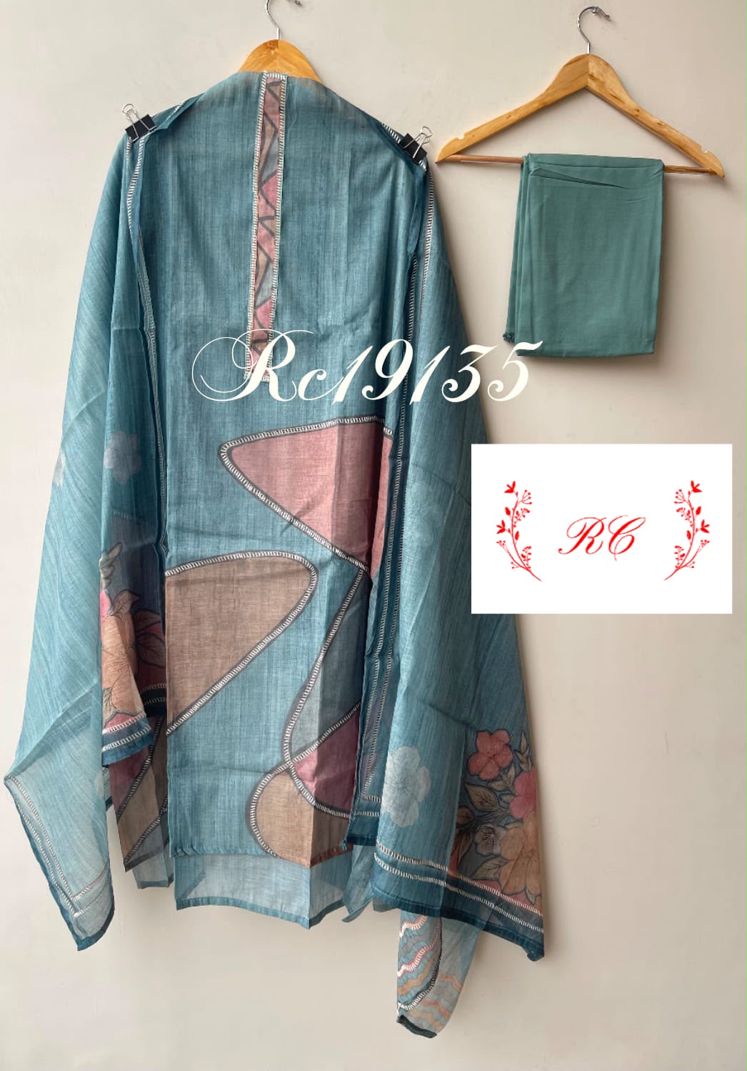 Self mul chanderi printed unstitched ladies suit Rc19135 (a)