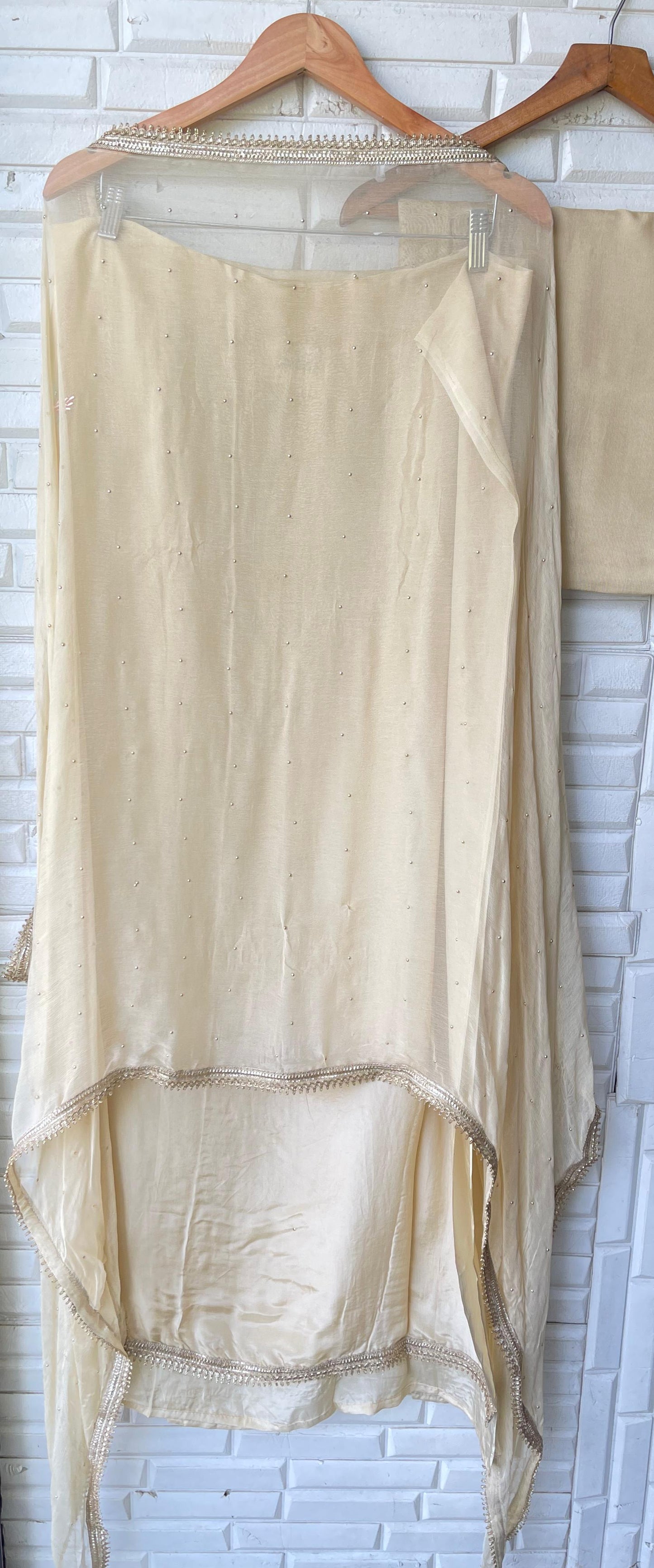 Crape satin unstitched ladies suit Rc17741