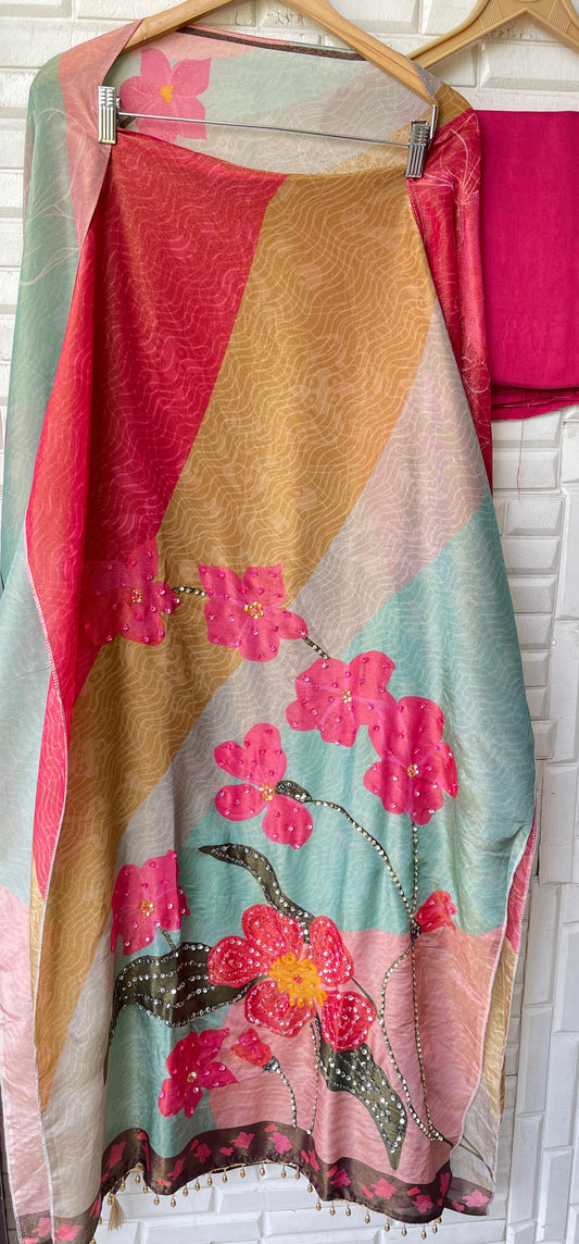 Shimmer silk unstitched ladies suit Rc17684