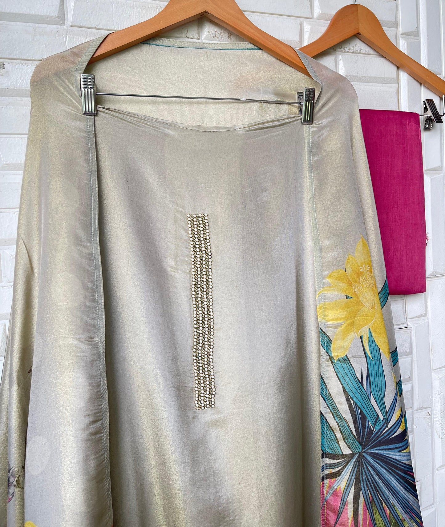 Shimmer silk unstitched ladies suit Rc17650