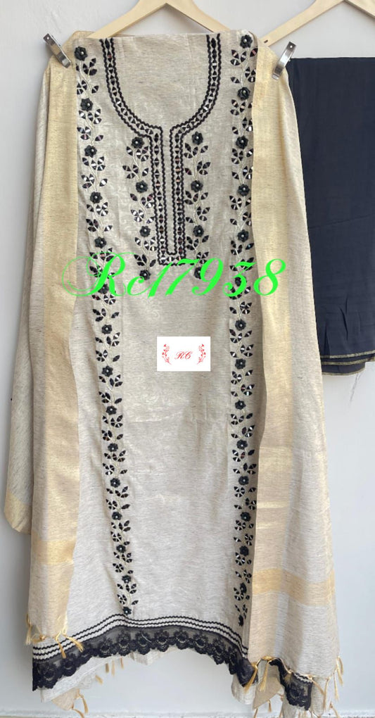 Self shimmer khadi silk unstitched ladies suit Rc17938
