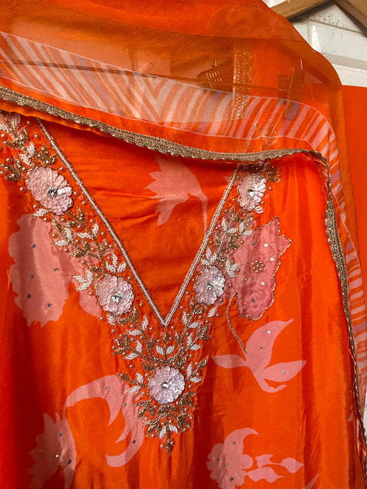 Glass organza unstitched ladies suit Rc17534