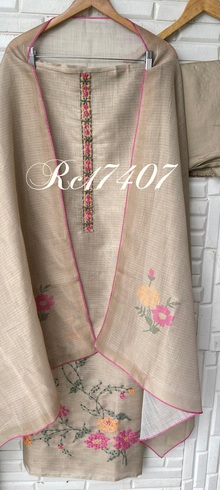 Tassar silk unstitched ladies suit Rc17407