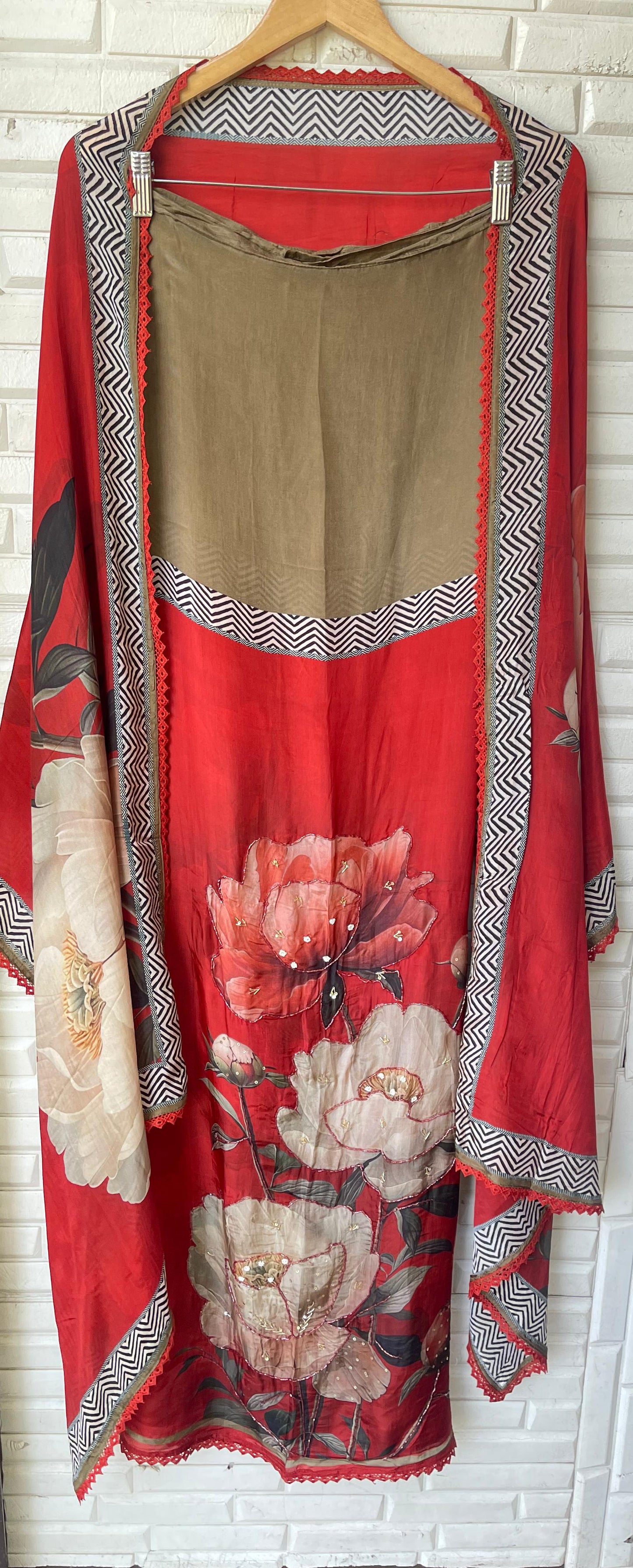 Crape satin unstitched ladies suit Rc17830 (a)